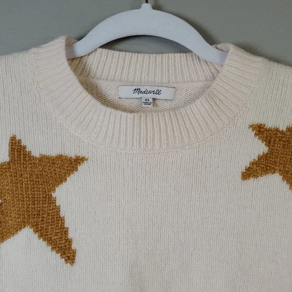 Madewell Cream Merino Wool Sweater with Gold Stars. Size XS - Picture 2 of 9
